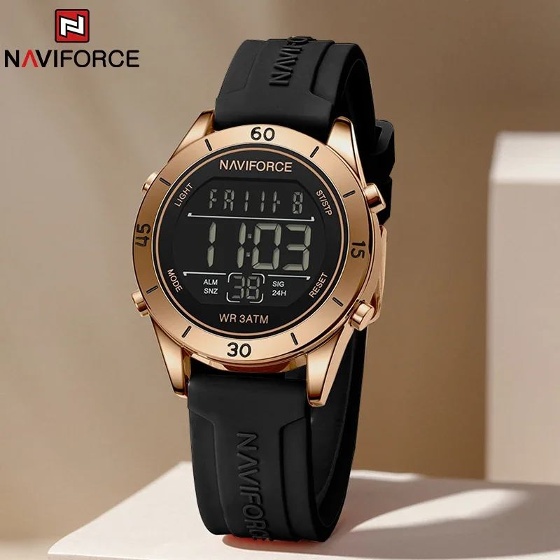 

NAVIFORCE Элитный бренд, модные женские часы, светодиодный цифровой дисплей, водонепроницаемые многофункциональные женские наручные часы, женские спортивные часы
