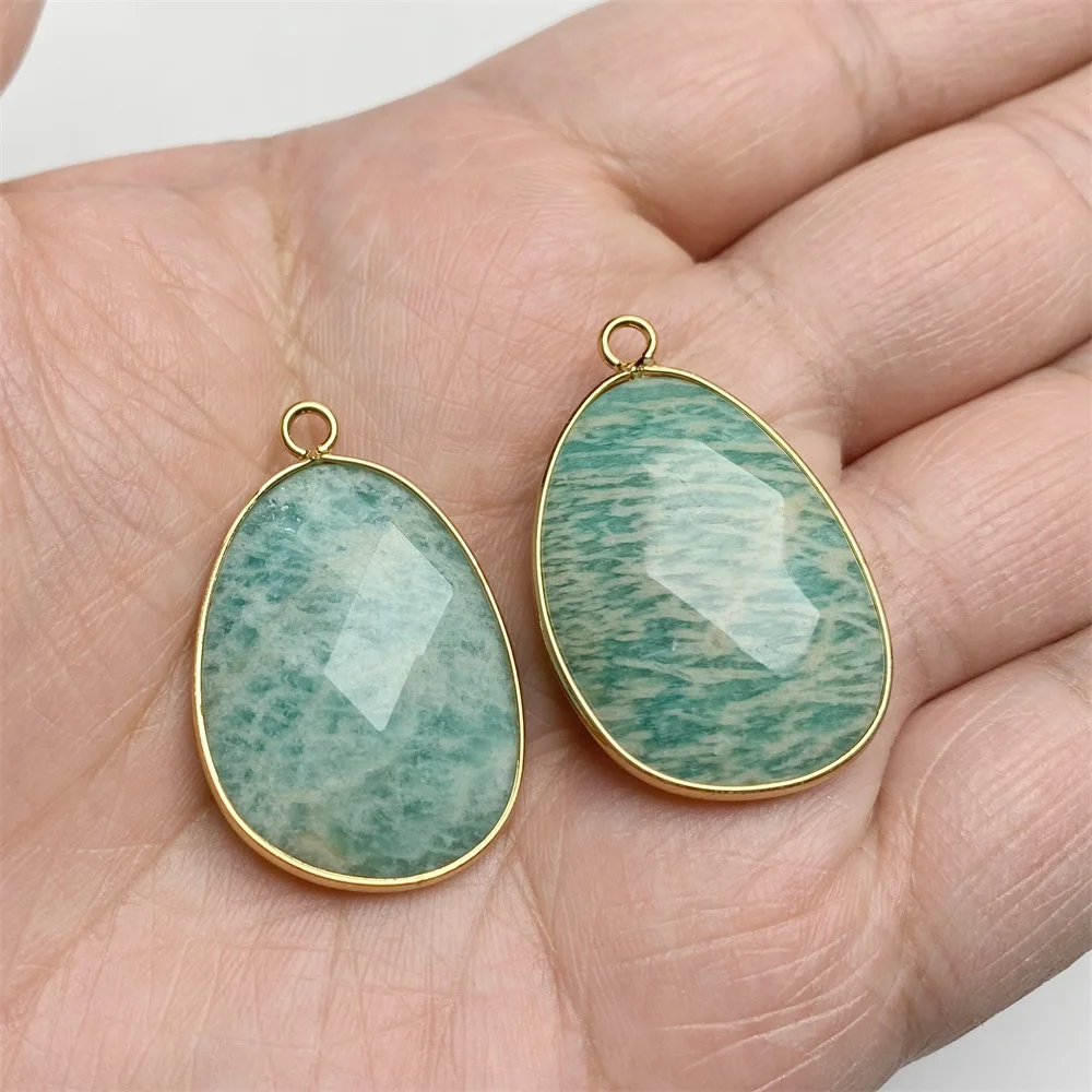 2pcs Egg Shape Stone Pendant Natural Amazonite Oval Waterdrop Gems Charms For Jewelry Making Necklace DIY Earrings 30x22mm