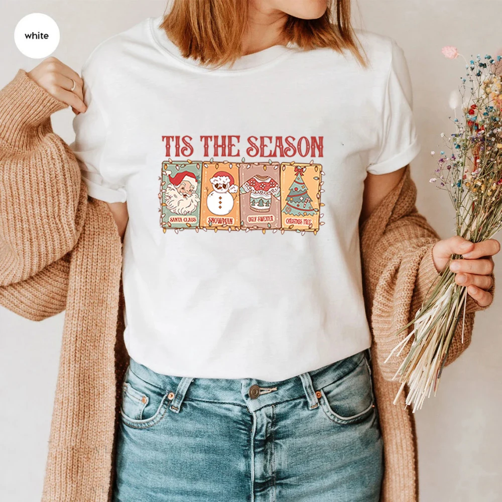 Retro tis die Saison T-Shirts Tarot Vintage Santa Claus T-Shirt groovy Weihnachten Grafik T-Shirt Frohe Weihnachten Kawaii Kleidung