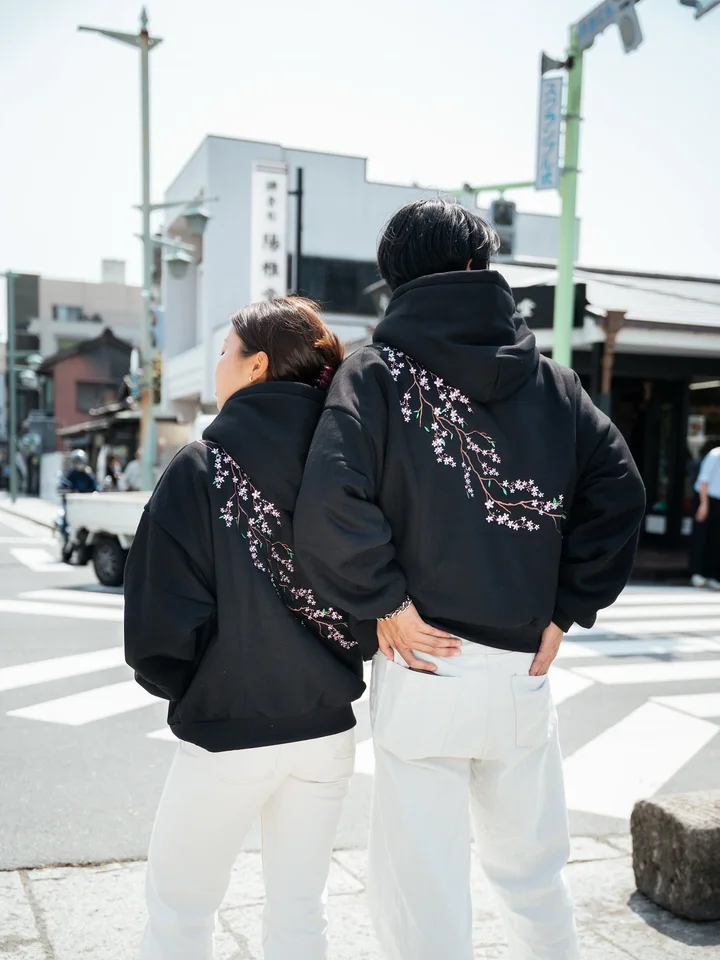 Black Oversized Hoodie Harajuku Hip Hop Cherry Blossom