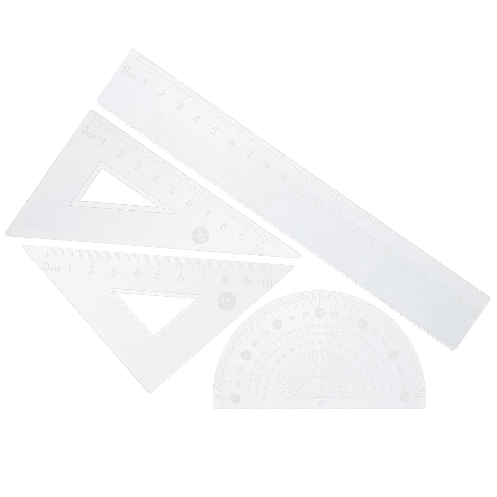 1Set Plastic Ruler Geometry Triangle Protractor Set Clear Measuring Drawing Tools Student Office Use Ruler Set
