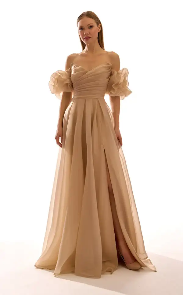 

Индивидуальные современные стильные длинные платья трапециевидной формы из органзы с перекрещивающимися складками и открытыми плечами, изысканные платья для особых случаев на заказ