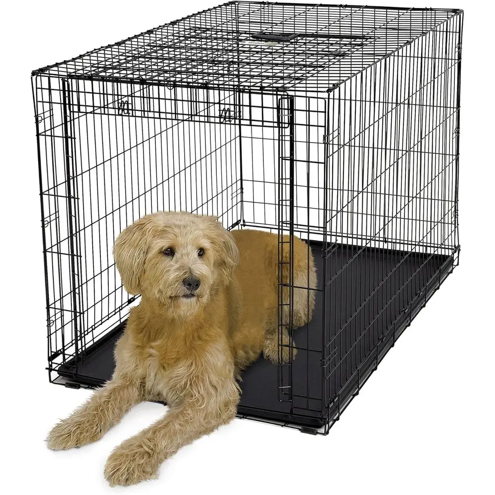 

XL Ovation Single Door olding Dog Crate, 48-inches, Space-Saving Patented Up & Away Door, Leak-Proo Pan, Divider Panel, Black