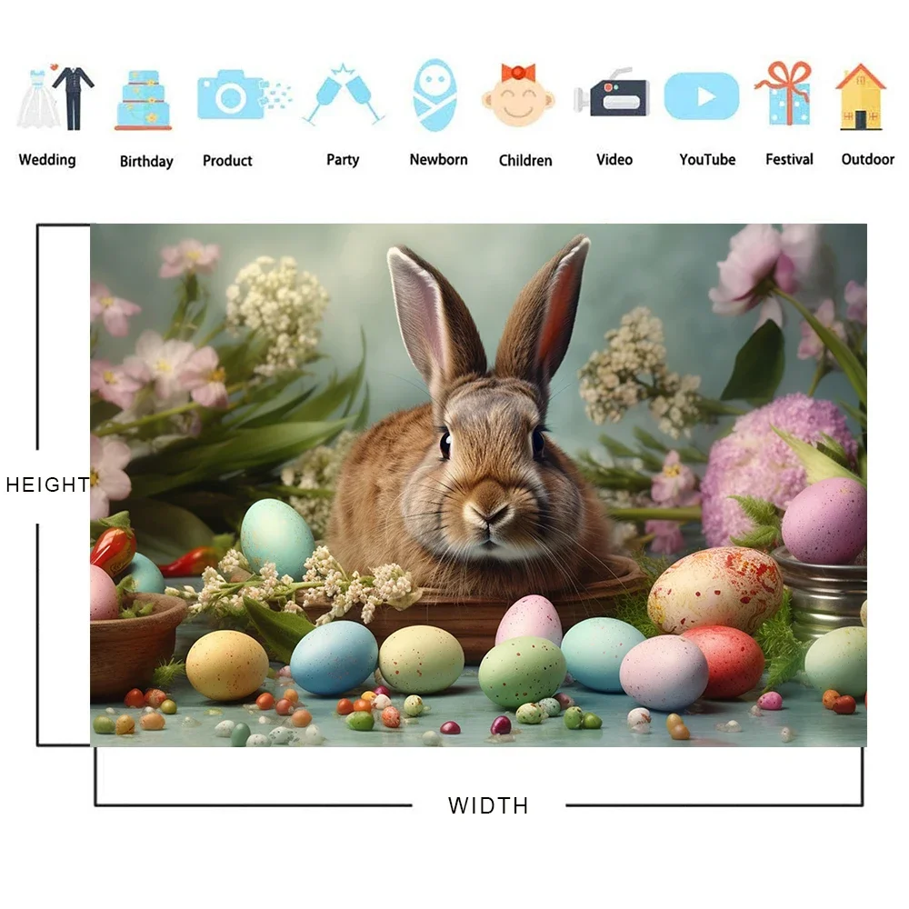 Bonvvie Easter Photography Background Green Grass Flower Egg Rabbit Children Portrait Photocall Backdrop for Photo Studio Props