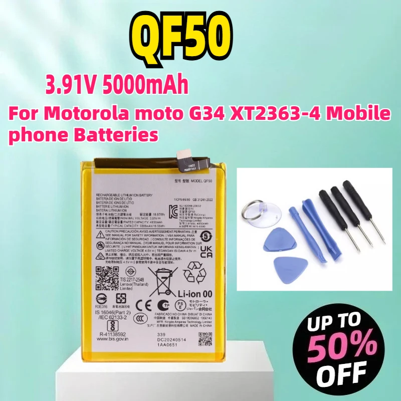 

QF50 3.91V 5000mAh Battery For Motorola moto G34 XT2363-4 Mobile phone Batteries