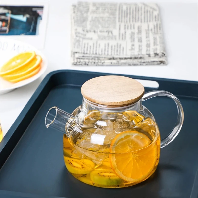 1L/1.8L Transparent Borosilicate Glass Teapot Heat Resistant Water Jug Large Capacity Water Kettle for Home Flower Tea Juice