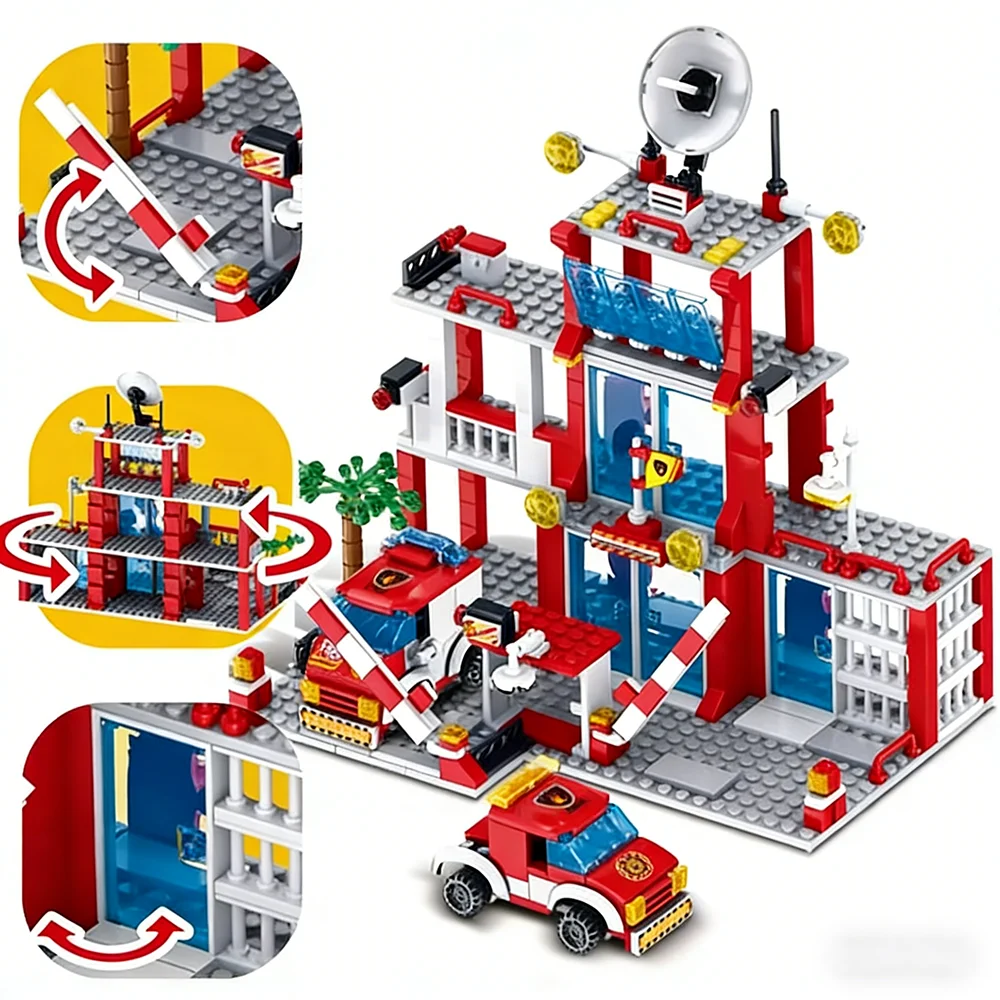 1000+ Teile Urbane Architektur Bausteine Polizeistation Feuerwehrstation Feuerwehrauto Bausteine Spielzeug Weihnachts- und Feiertagsgeschenk – Detail 2