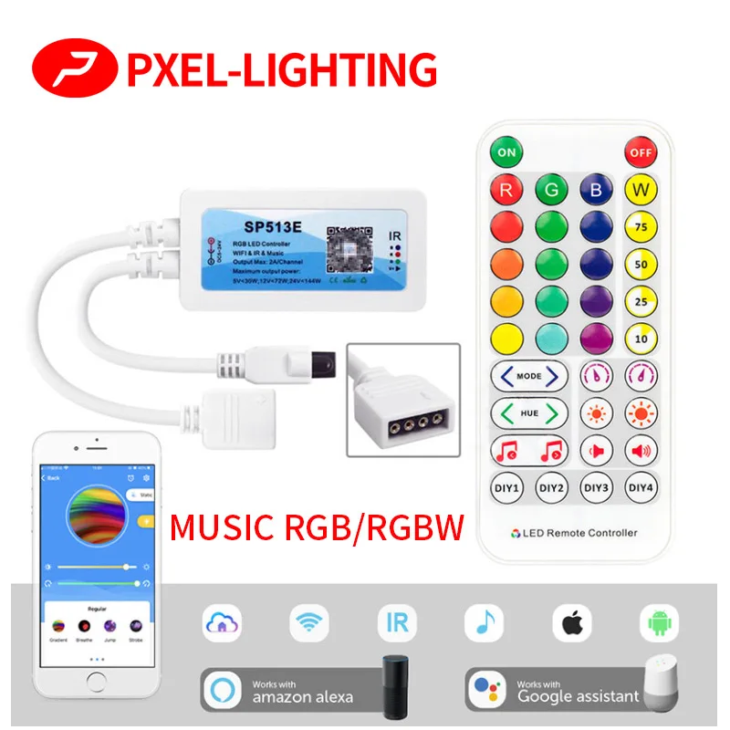 

DC5-24V SP514E SP513E RGB RGBW Controller WIFI APP Smart Music Controller IR Remote Control 38 Key Dimmer For LED Strip Light