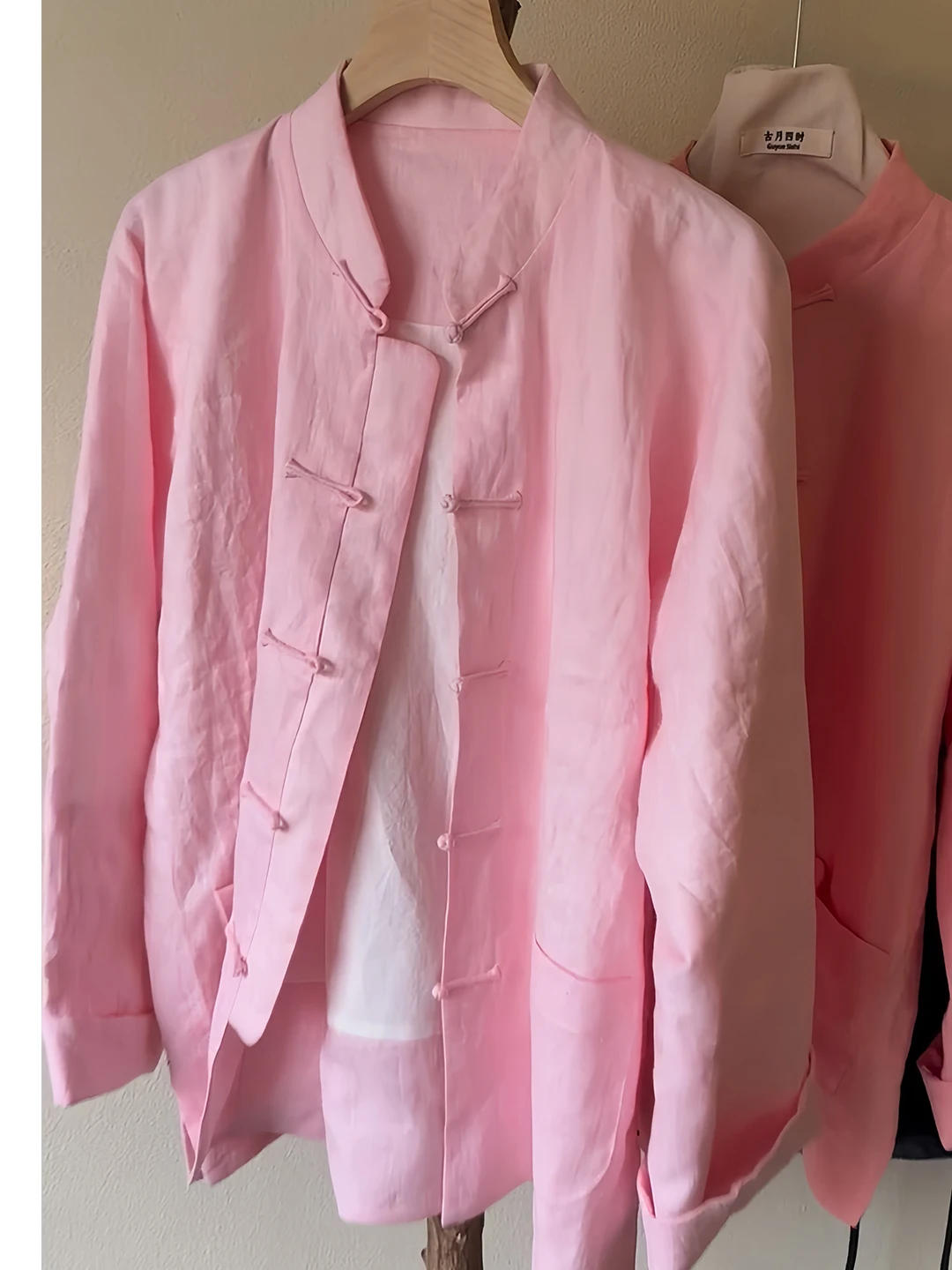 New Chinese Style Pink Linen Button Coat Women's Fashionable Age-Defying High-End Cotton-Linen Sunscreen Cardigan