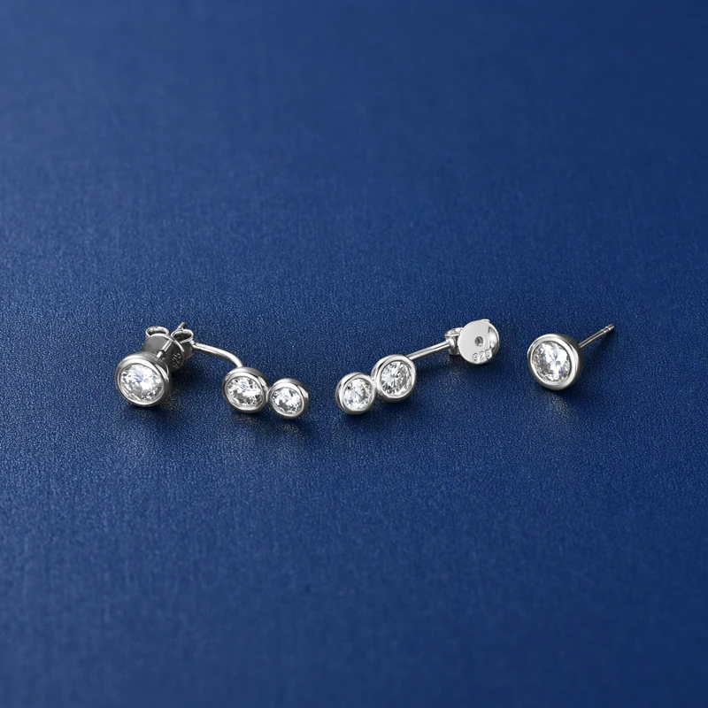 Alle runden Moissanit-Diamant-Ohrjacken-Ohrringe, 5 mm, 4 mm und 3,5 mm, 925er Echtsilber-Ohrstecker für Damen, 2024, einzigartiger feiner Schmuck – Detail 13