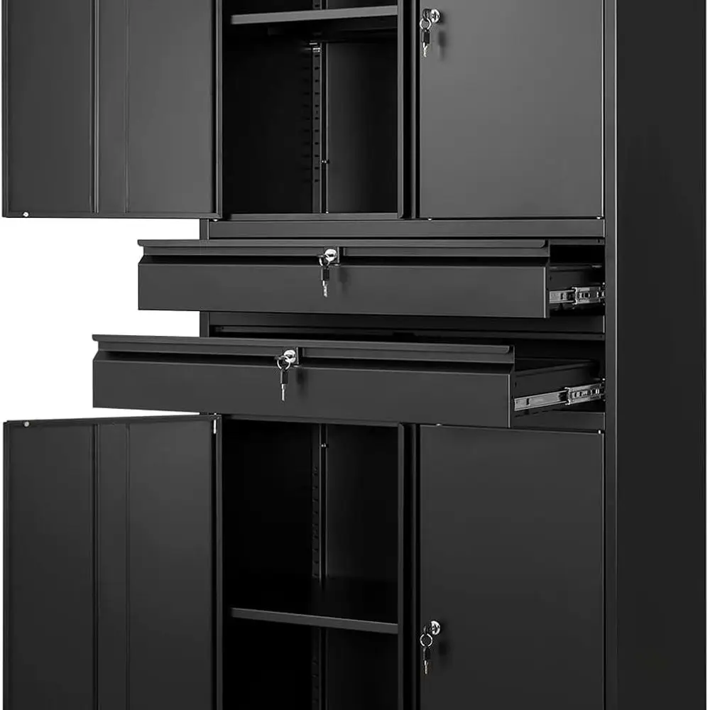

Metal Garage Storage Cabinet with Locking Doors and Adjustable Shelves, 74" Rolling Tool Storage Cabinet with 4 Wheels and 2 Dra