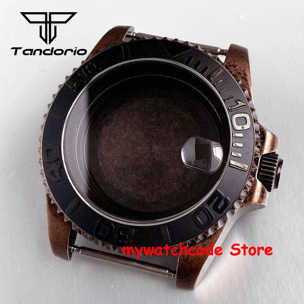 

Tandorio New PVD Bronze Coated Sapphire Glass Brushed Retro Watch Case fit NH34 NH35 NH36 ETA2824 PT5000 for SUB Case Parts
