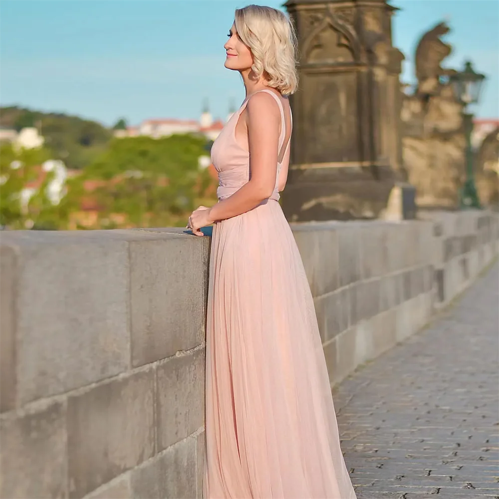 Vestido sexy sem encosto com decote em v, vestido rosa para a mãe da noiva, vestidos formais de baile, novo, 2024