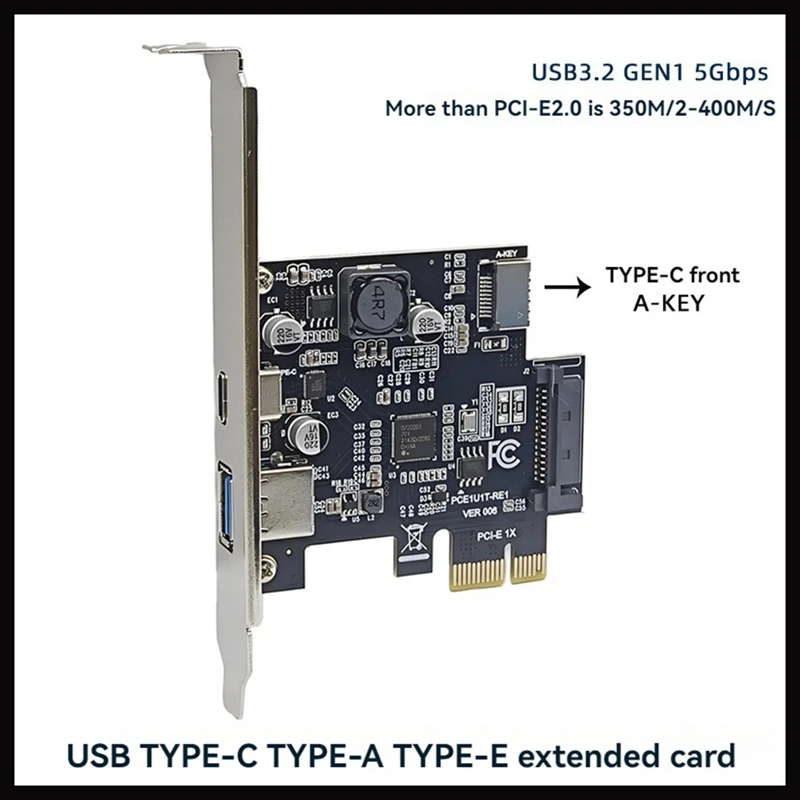 PCI-E 1X To USB3.2 GEN1 USB-A+Type-C+TYPE-E Front Adapter Card Pcie To Type-C Type-E USB3.2 5Gbps Expansion Card