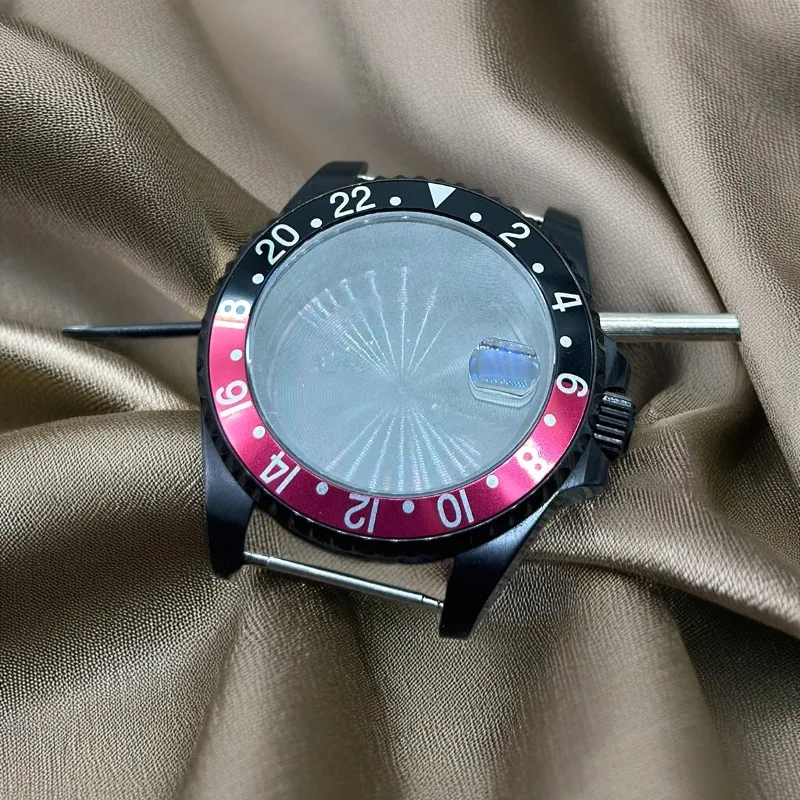 Black 40MM GMT Watch Case with New Design Ceramic Insert - Suitable for NH34 NH35 NH36 NH38 Movement and Solid Bottom Cover in B