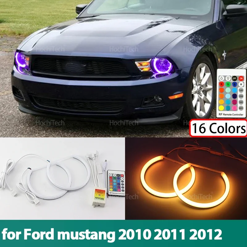 Super Bright 16 Colors Rings Cotton LED Remote Control Angel Eyes Headlight for Ford Mustang 2010 2011 2012 Car Light Lamp