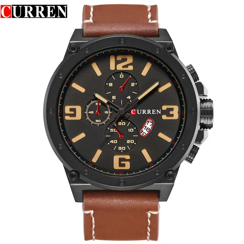 Istro REN-Montre-bracelet à quartz pour homme, marron, noir, bracelet en cuir, mode unique, extérieur, cadeau masculin, chronographe non disponible,