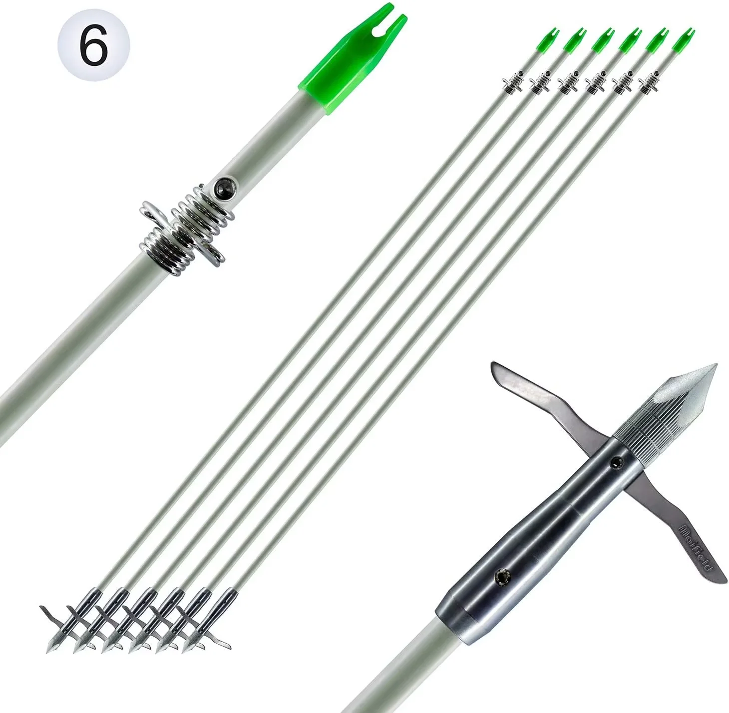 Bowfishing Head Carbon/Glass-Fiber Arrow Shafts 2 Mechanical Barbs 2.5