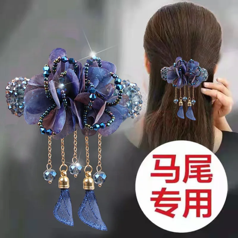 New Retro Temperament Crystal Tassels Barrettes Wedding Woman Girls Ponytail Hair Accessories Hairstyling Hairgrip Spring Clips