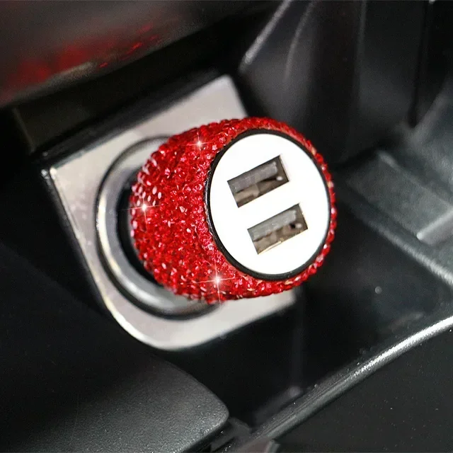 Nieuwe Bling USB Autolader 5V 2.1A Dual Port Snelle Adapter Roze Auto Decor Auto Styling Diamant Auto accessoires Interieur voor Vrouw