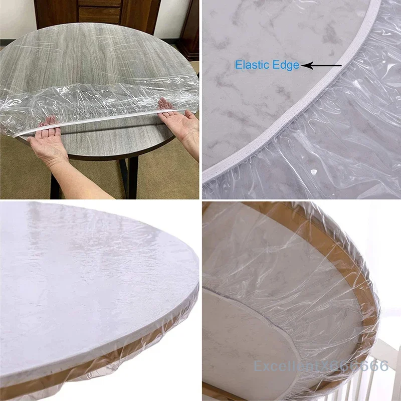 10pcsTable Cloth Drawstring Coffee Table Type Elastic Tablecloth Disposable Round Table Cover Transparent Rectangular Tablecloth