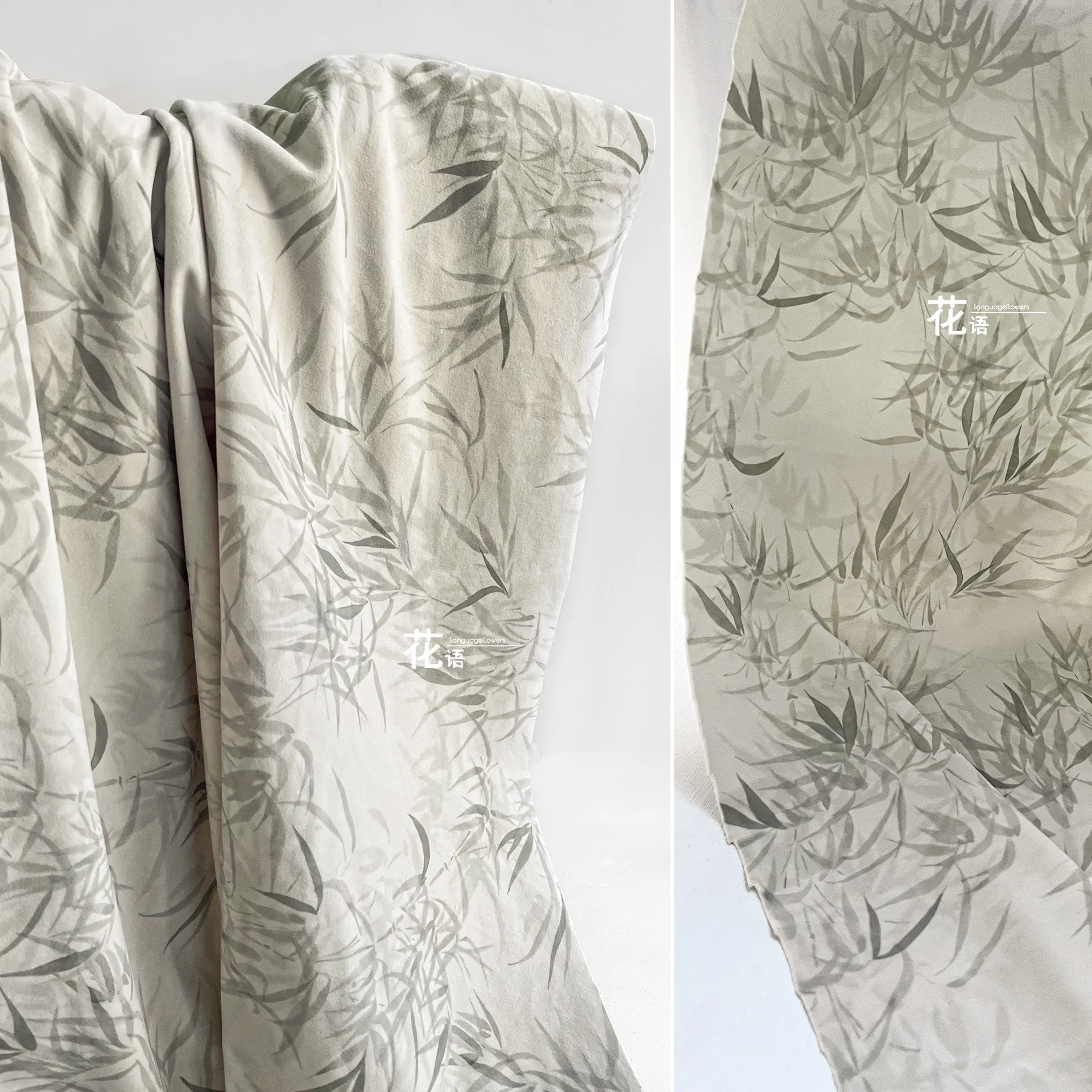 Bamboo Leaf Print Effect Designer Fabric Botanical Texture for Coat Sewing, Dressmaking and Custom Garment Projects