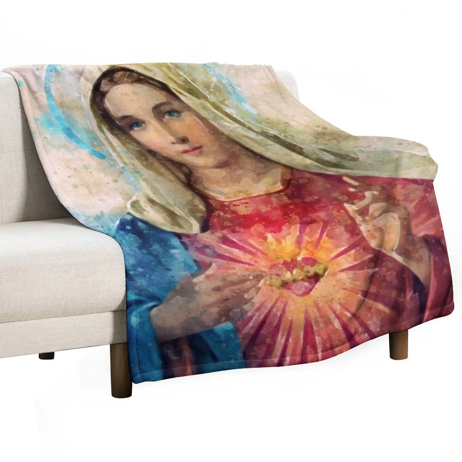 Immaculate Heart of Mary Watercolor Beautiful Nice Religious gift Throw Blanket Giant Sofa Luxury Brand halloween Blankets