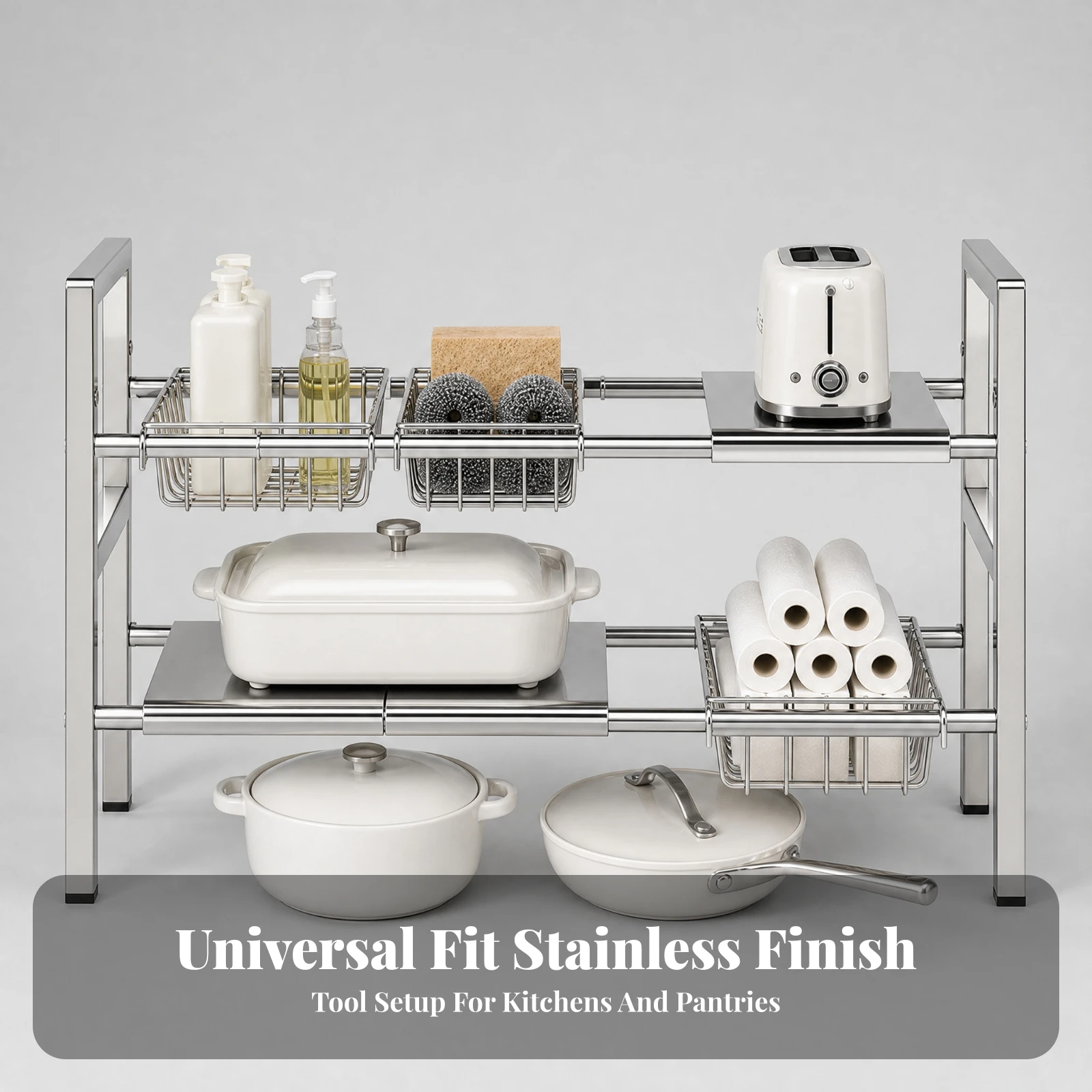 Storage Rack Space-Saving Telescoping Under-Cabinet Organizer