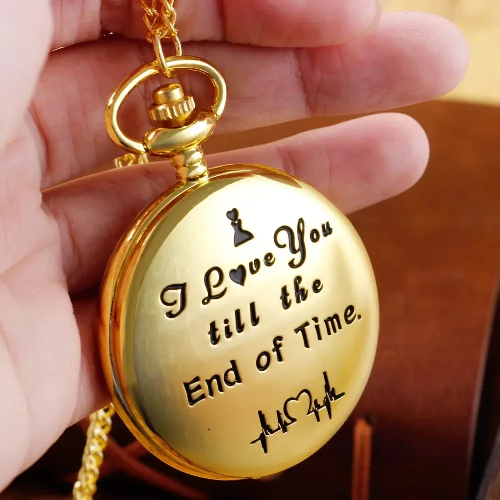 ساعة جيب كوارتز ذهبية فاخرة "أنا أحبك" زوجين زوج ساعة هدية ساعة قلادة قلادة اكسسوارات عيد الميلاد أفضل هدية