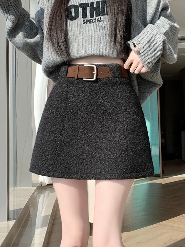 

Юбка А-силуэта с высокой талией для женщин, осенне-зимняя, модная, прямая, короткая, сексуальная, без статического электричества, в нежном стиле