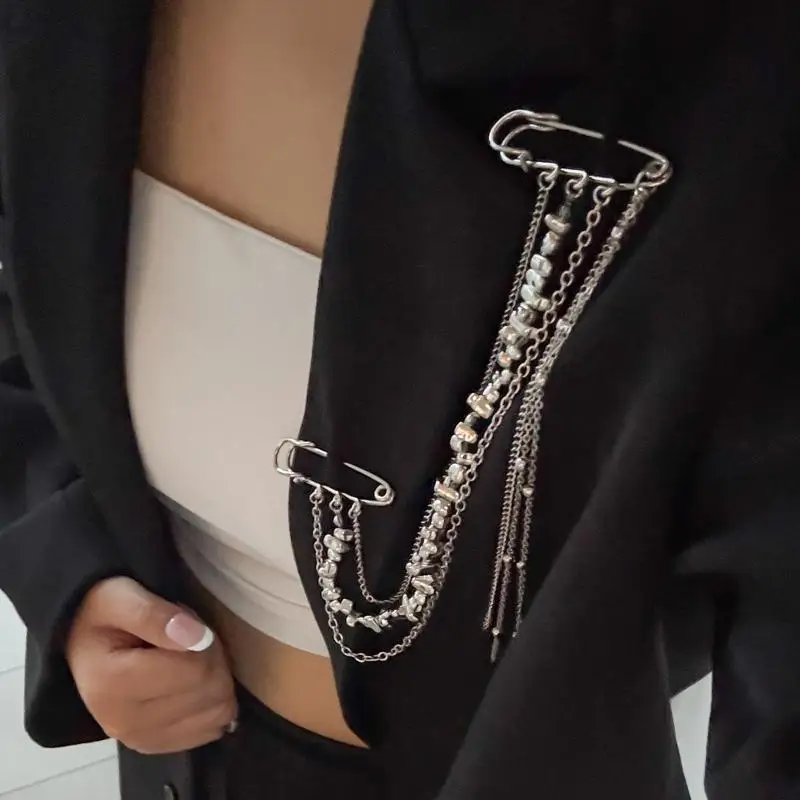 Metal Chain Pendant Long Tassel Brooch Handmade Beaded Coat Pins Jewelry Accessories For Party Backpack Gift Jewelry Accessories