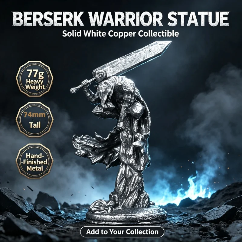 Solid White Copper Broad Sword Warrior Figurine Fantasy Soldier Desktop Decor Tabletop Wargame Collectible Hobby Display Statue