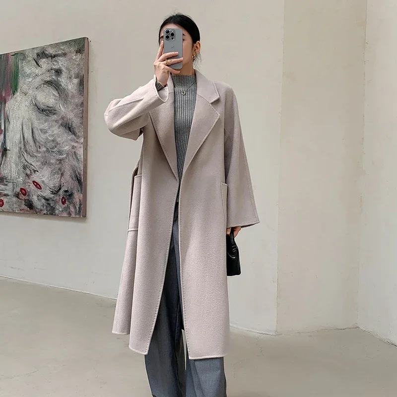 

Женское двустороннее удлиненное пальто из 100% кашемира, 202, классическое, универсальное и модное для бизнеса и отдыха