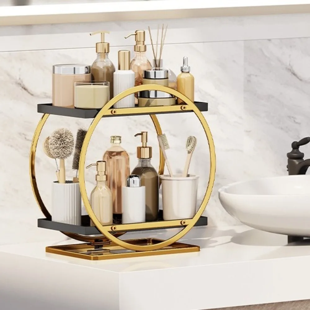 Soporte Circular de baño de oro negro, estante para cosméticos, estante de almacenamiento para ahorrar espacio, lápiz labial, Perfume, organizador de maquillaje, cocina