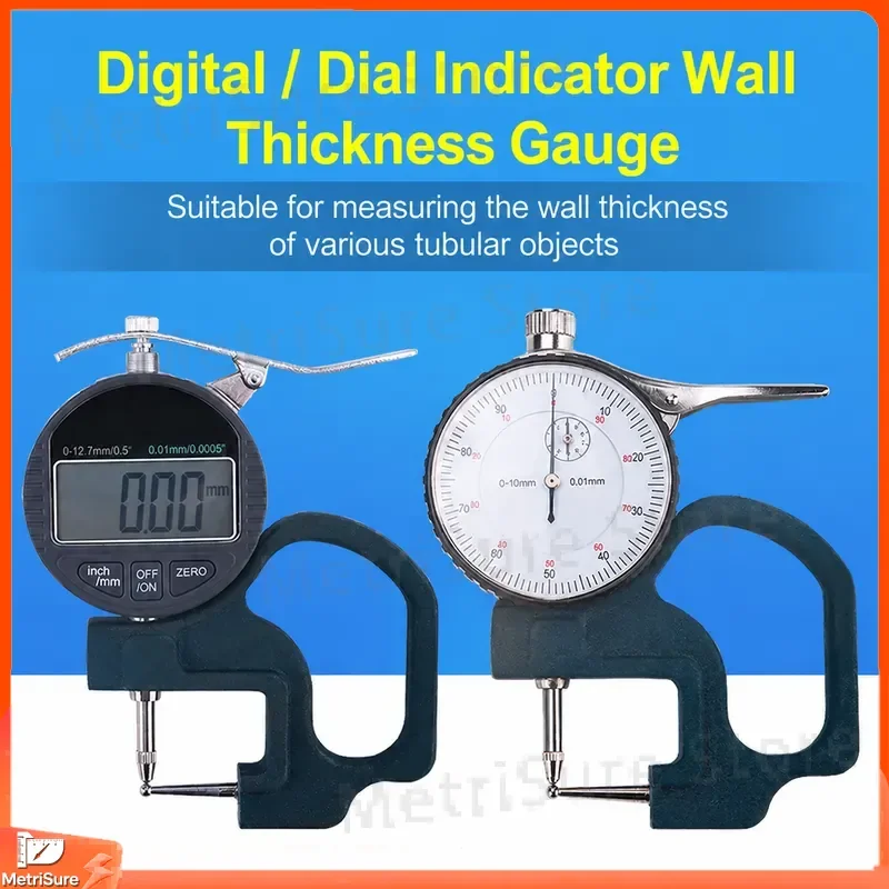 Digital Tube Thickness Gauge with Pointer and LCD Display for Steel Plastic Pipes Wall Thickness Measurement Ball Head Design