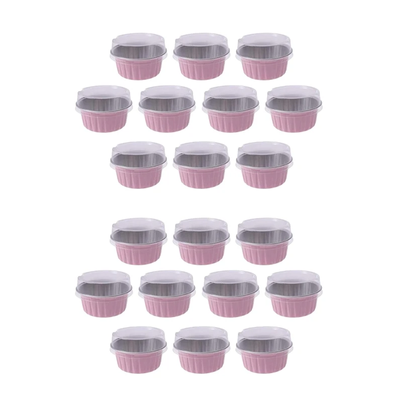 200Pcs 5Oz 125Ml Disposable Cake Baking Cups Muffin Liners Cups With Lids Aluminum Foil Cupcake Baking Cups-Pink