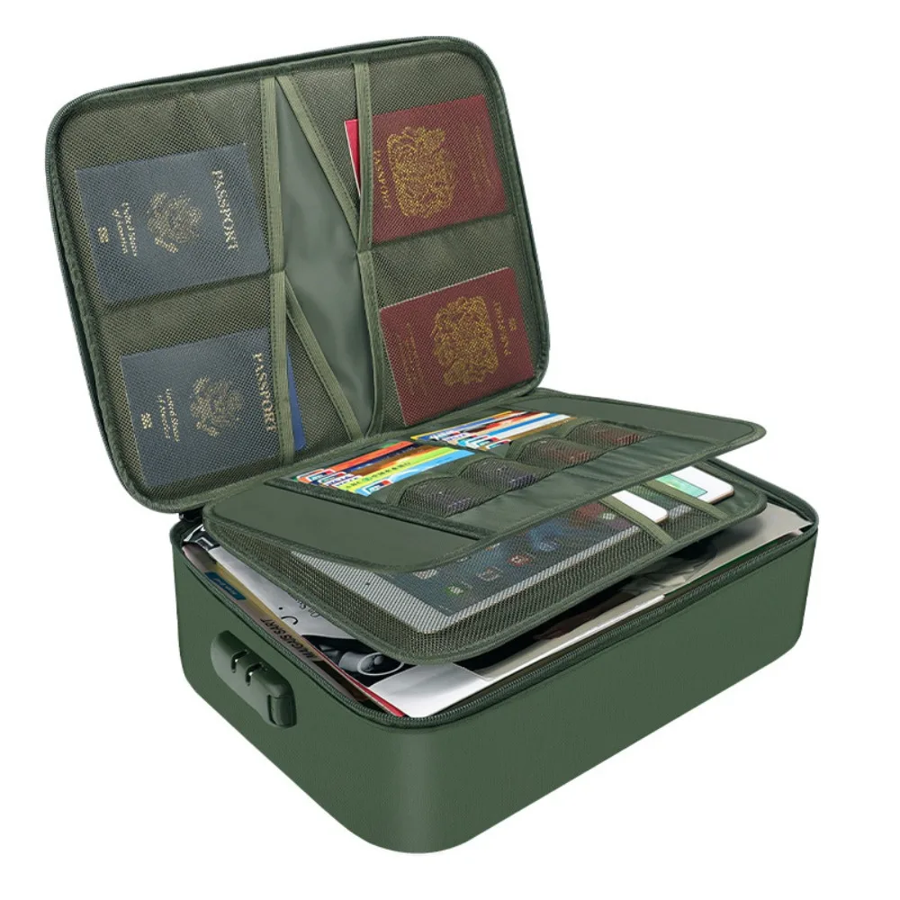 

Waterproof Fireproof Document Bag Large Capacity Zipper Closure Portable Passport Case Password Lock Multi-Functional