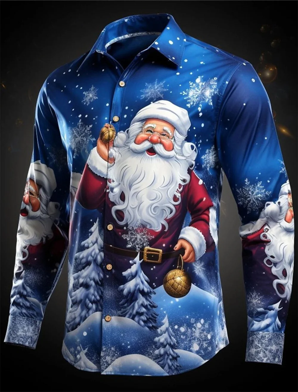 Men\'s shirt fashionable Christmas dress style 2024 high-end shirt loose and comfortable Santa Claus print long sleeved daily wea