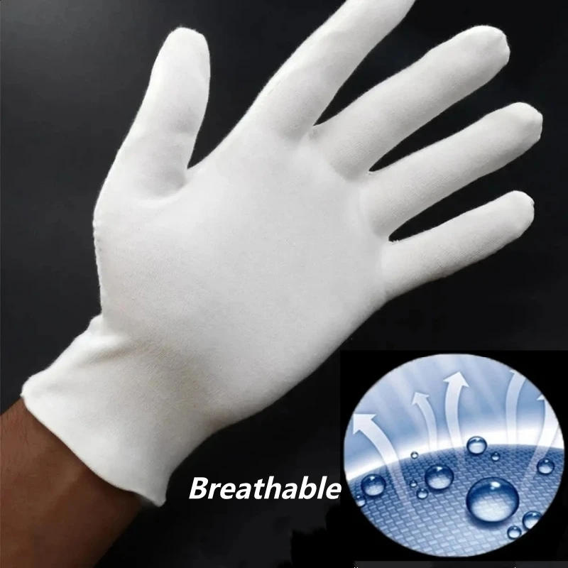 24PCS White Cotton Work Gloves Breathable Soft Cloth Liners Safety Gloves for Men Women Gardening Jewelry Coin Silver Warehouse