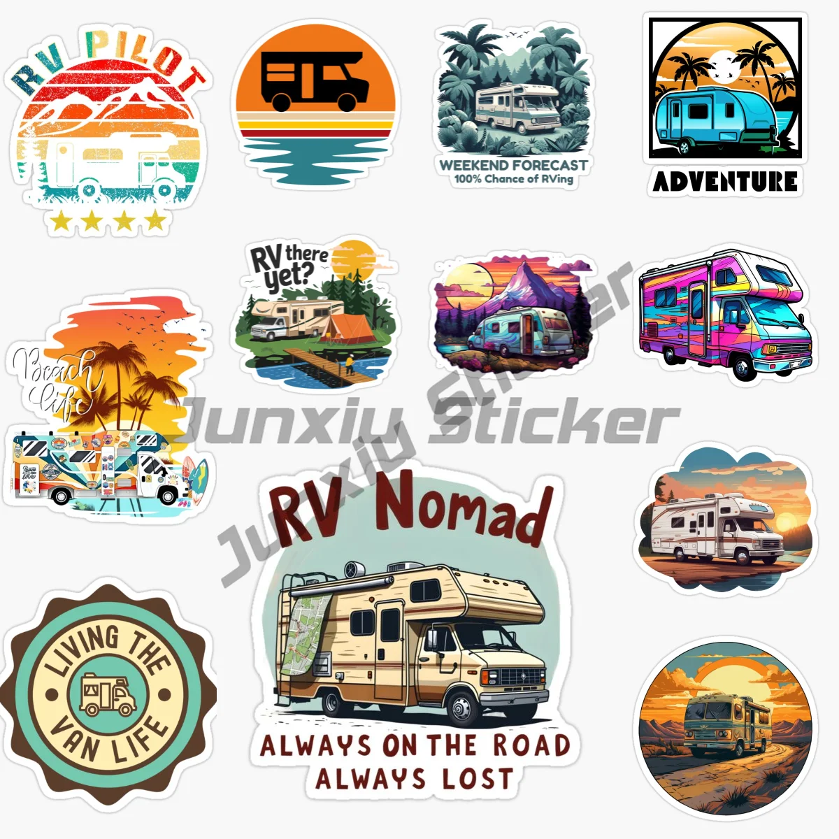CAMPING VAN LIFE ADVENTURE HAPPY CAMPER Car Sticker Self Adhesive Car Truck Van Bumper Window Laptop Cup Wall PVC Decal