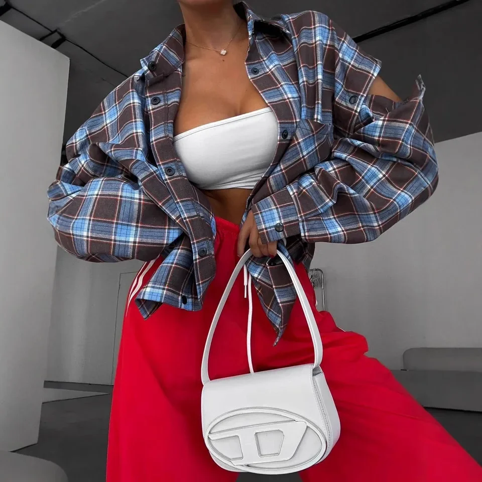 Spring 2026 American Plaid Removable Long Short Sleeve Large Pocket Top Retro Fashionable Grid High-End Feeling Women's