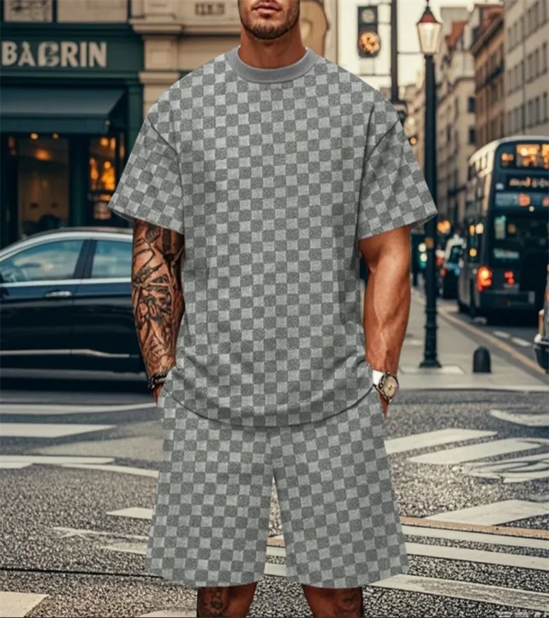 New men's summer fashion 3D printed short-sleeved T-shirt sports suit breathable T-shirt shorts sports two-piece set