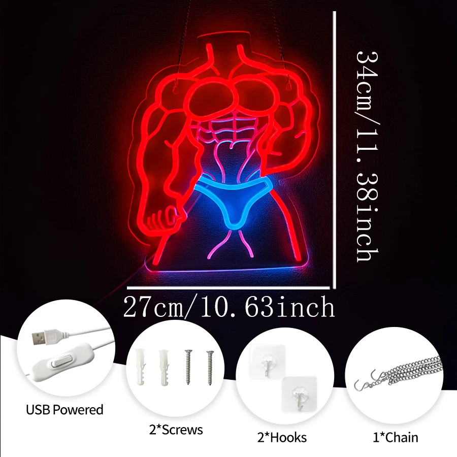muscle man Neon Sign For Wall Decor,Home Gym Lights Decor, Gym Lighting For Home Gym Decor, Man Cave, Gifts,Bar,Club,Party