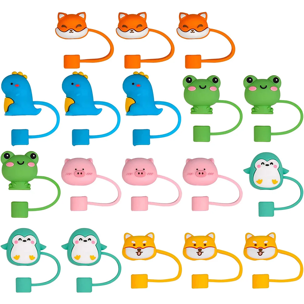 

18pcs Silicone Straw Covers Cute Animal Dust Plugs Reusable Safe Long Lasting Easy to Install Lightweight Compact Size