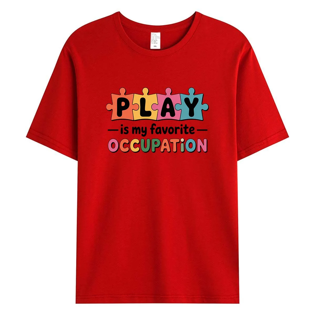 Play Is My Favorite Occupation Puzzle Women T-Shirt Autism Awareness Graphic Tee Teacher Summer Cotton Tops Casual