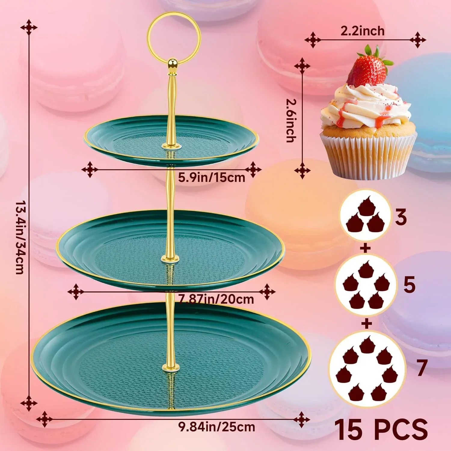 3 Tier Cupcake Stand Holder, Plastic Tiered Serving Stand,Fruit Plate,Dessert Tower Tray for Party, Baby Shower and Wedding