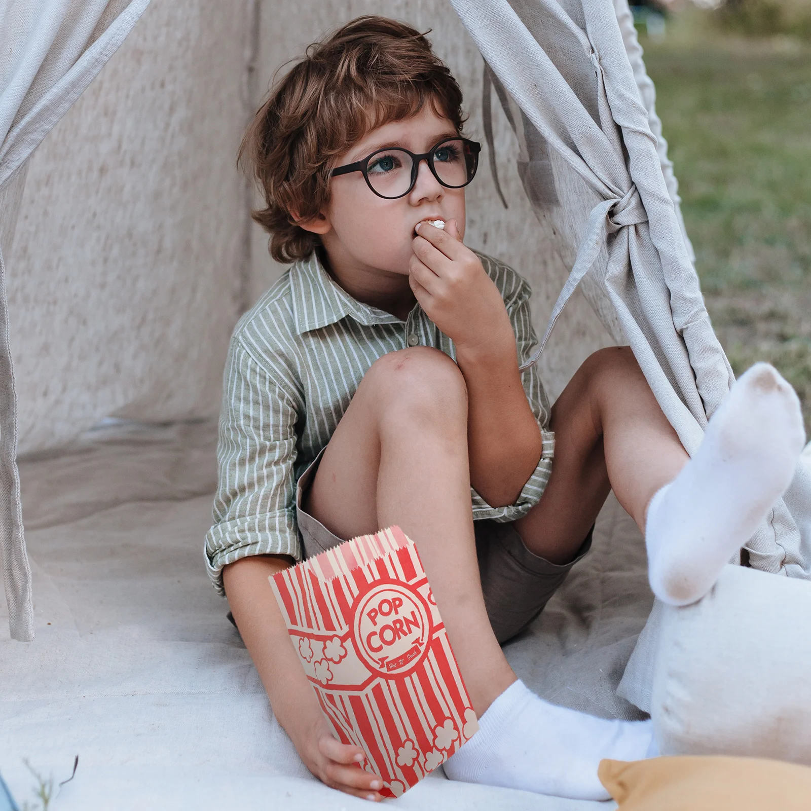 100 Pcs Greaseproof Paper Bag Bags Popcorn Container Snack Supplies Carnival Child Treats Containers