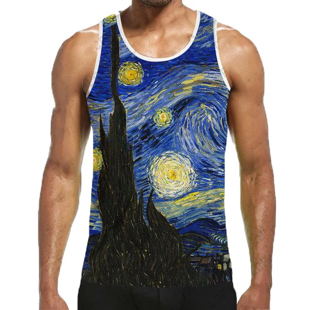 Van Gogh Oil Painting 3D Print Tank Tops Man Women Casual Oversized Fitness Gym Vest Harajuku Sleeveless TShirt Top Men Clothing
