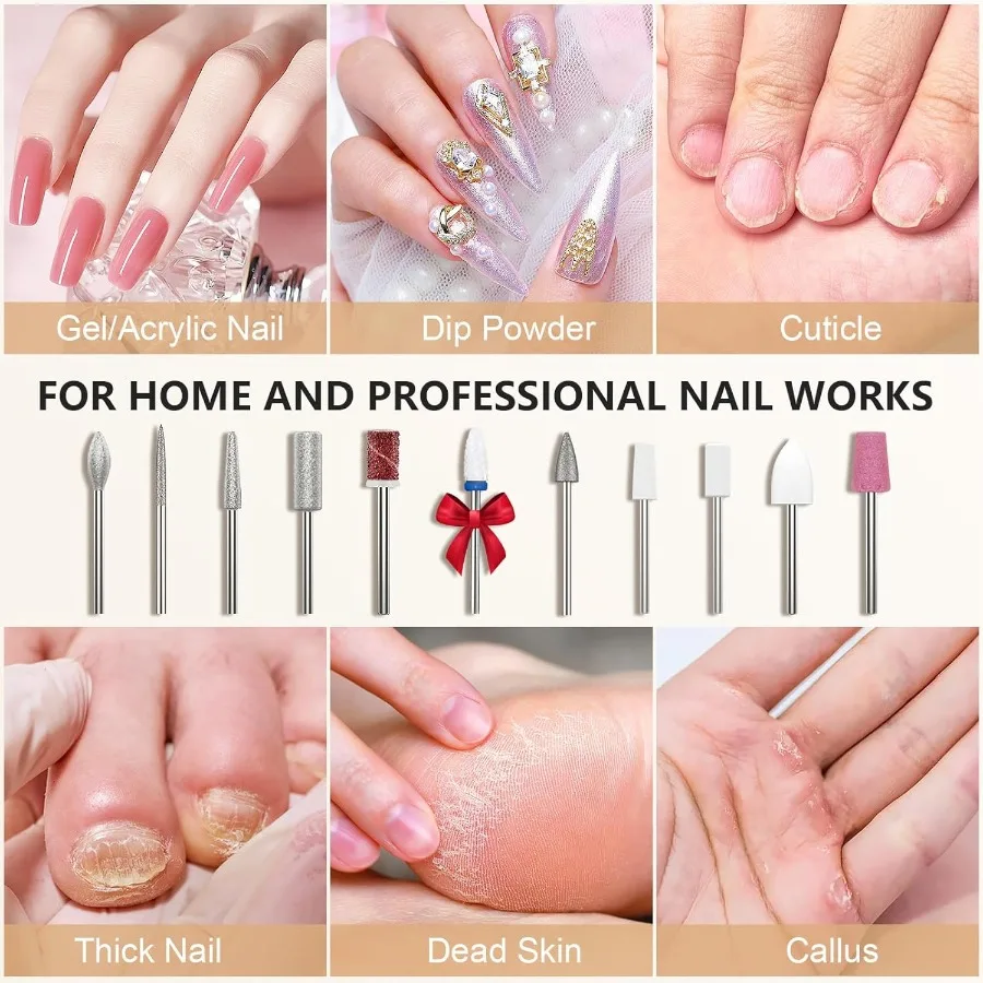 مجموعة أدوات مثقاب الأظافر الكهربائية الاحترافية مع سرعة 35000 دورة في الدقيقة لإزالة أظافر الجل وطلاء الأكريليك وأظافر القدم السميكة