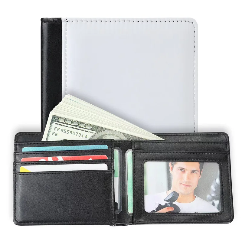 High Quality Wholesale Thermal Sublimation Print Blank Double Side PU Leather Men Women Wallet Zipper Handbag